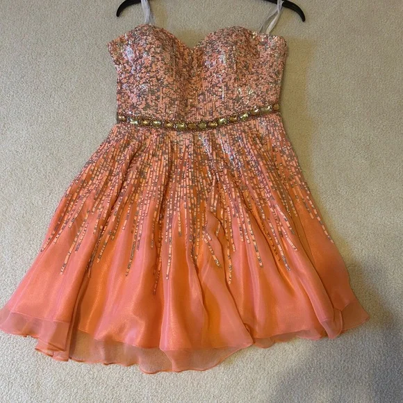 Sherri Hill Dresses | Sherri Hill Peach Sequence Mini Dress. Size 8 | Color: Pink | Size: 8 | Silkspeech's Closet